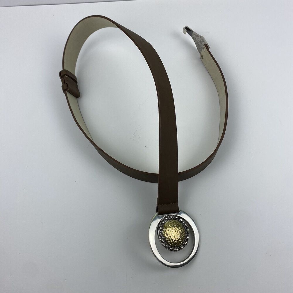 Chico’s Brown Belt Silver Tone Buckle W/Gold Tone Hammered Center Hook Closure